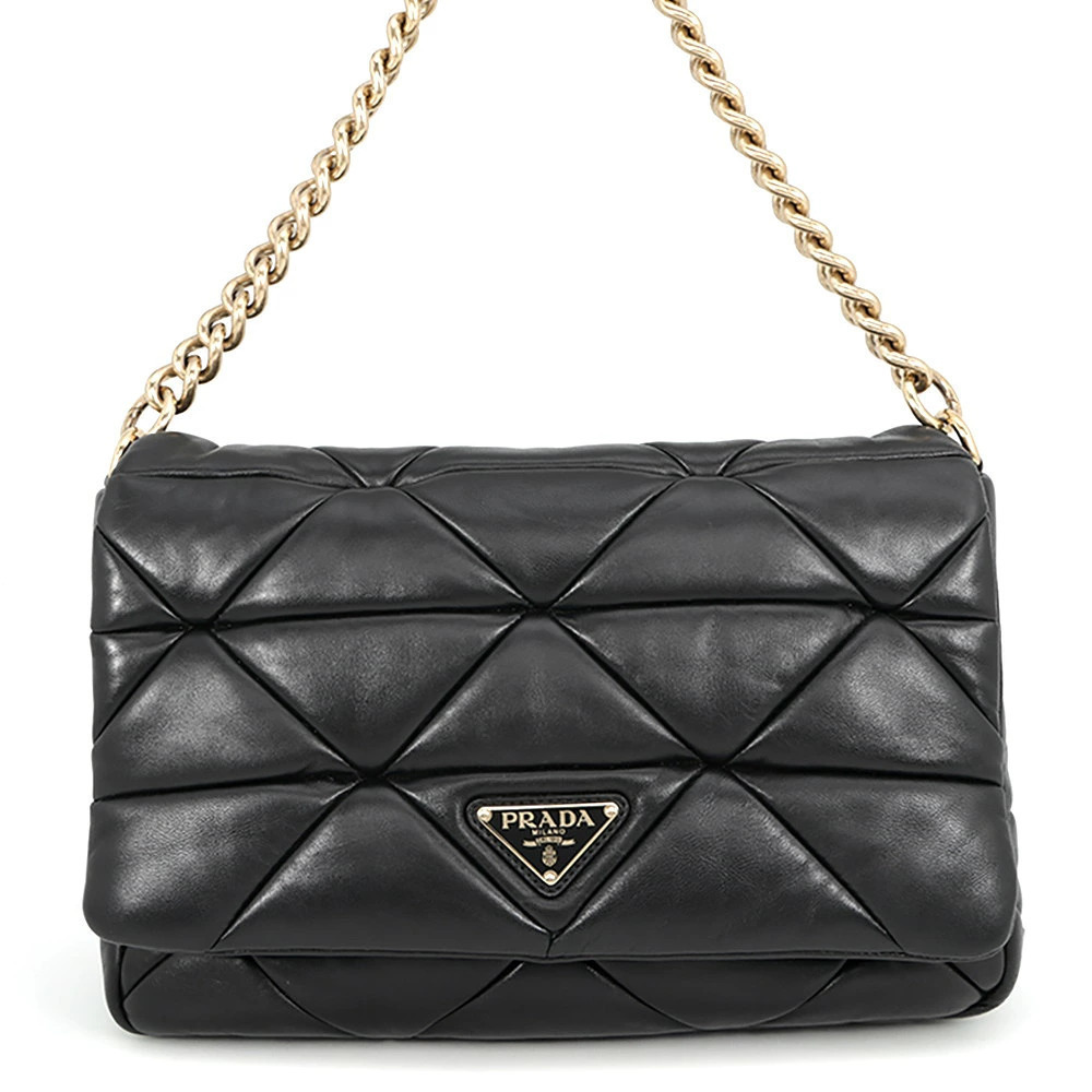Prada Vitello Daino Patchwork Leather Hobo Shoulder Bag Black